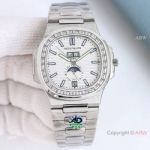 TW Factory V2 Copy Patek Philippe MOON Nautilus White Dial Watch with Baguettes